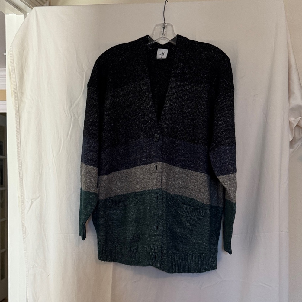CAbi Men's Black, Gray, and Green Cardigan Sweater